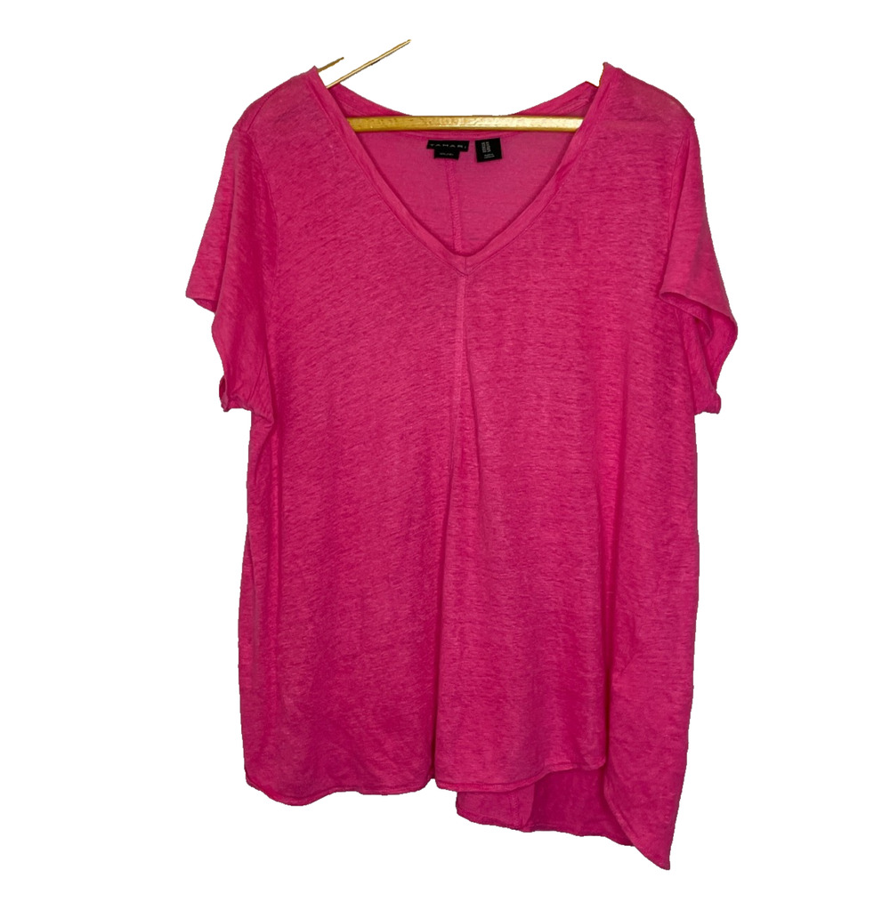 Women's 1X Tahari 100% Linen V-Neck Short Sleeve T-Shirt